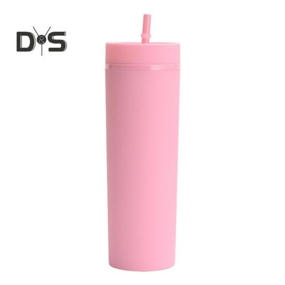 (pink) Skinny Tumbler With Lid Straw 16oz Sippy Cup Bpa-free Tumblers Double Wall Insulated Cup For Iced Coffee Tea Water Travel Mug