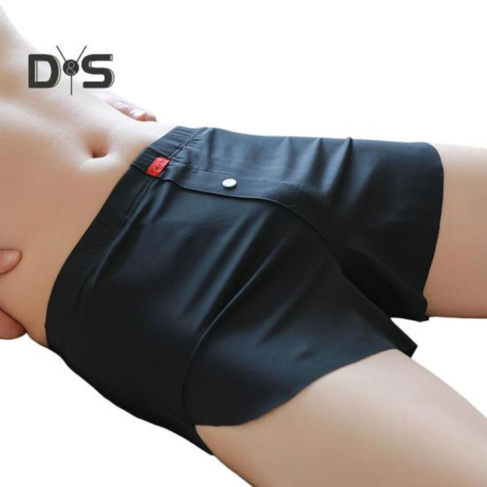 (black, XXXXL) Men Boxer Underwear Elastic Mid-waist U-convex Solid Color Shorts Briefs Wide Waistband Ice Silk Seamless Thin Panties With Slits