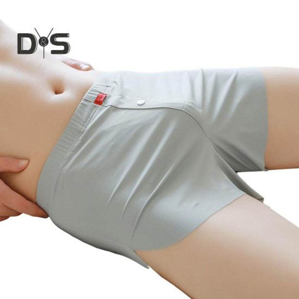 (light grey, XL) Men Boxer Underwear Elastic Mid-waist U-Convex Solid Color Shorts Briefs Wide Waistband Ice Silk Seamless Thin Panties with Slits