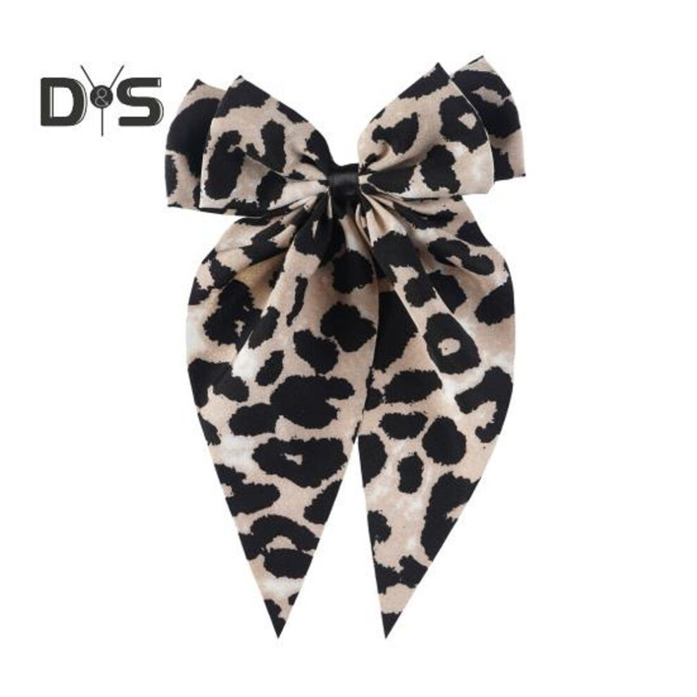 (beige) Women Hair Pin Bowknot Decor Leopard Print Satin Ribbon Bow Hair Barrette Large Bow Clip Hair Accessories