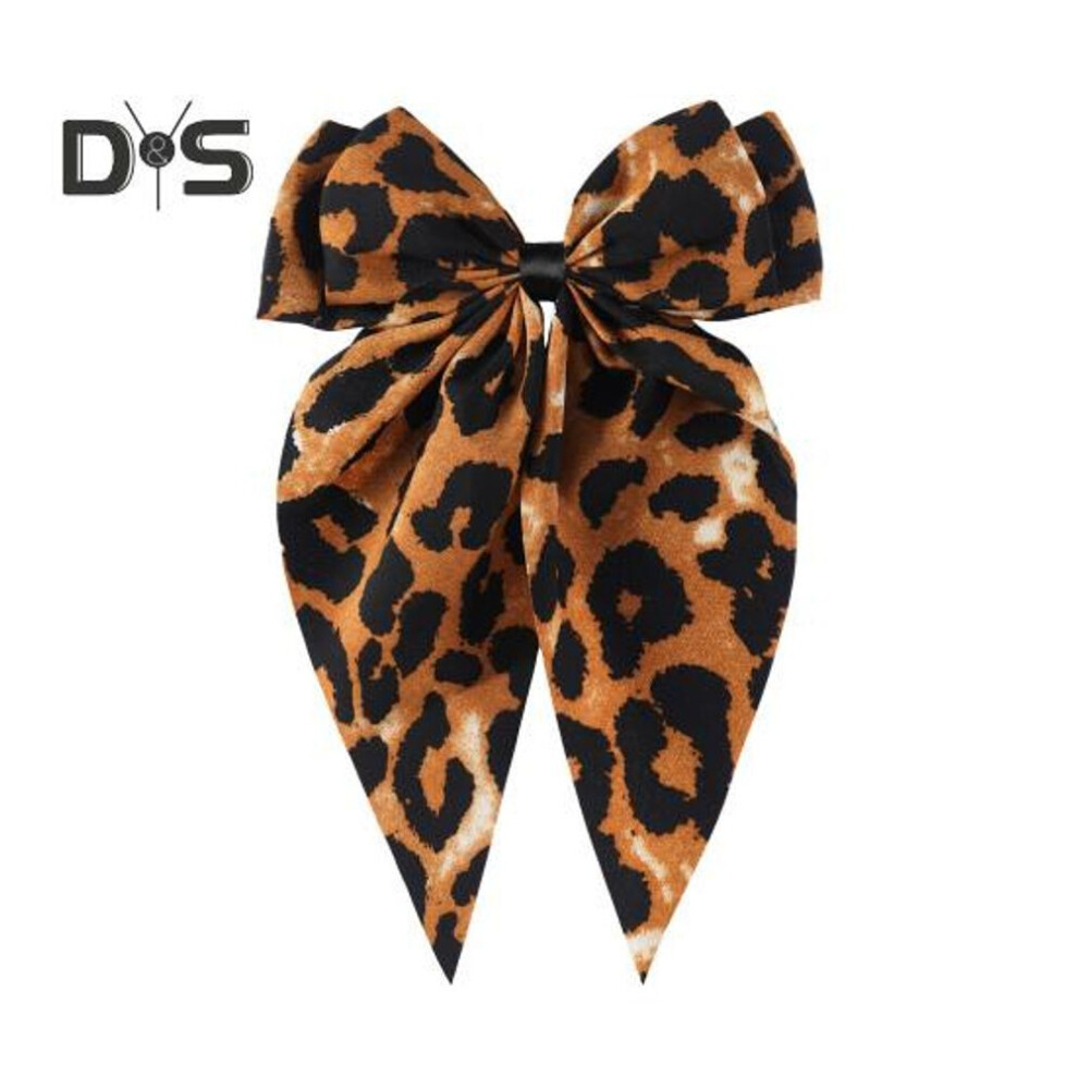 (yellow) Women Hair Pin Bowknot Decor Leopard Print Satin Ribbon Bow Hair Barrette Large Bow Clip Hair Accessories