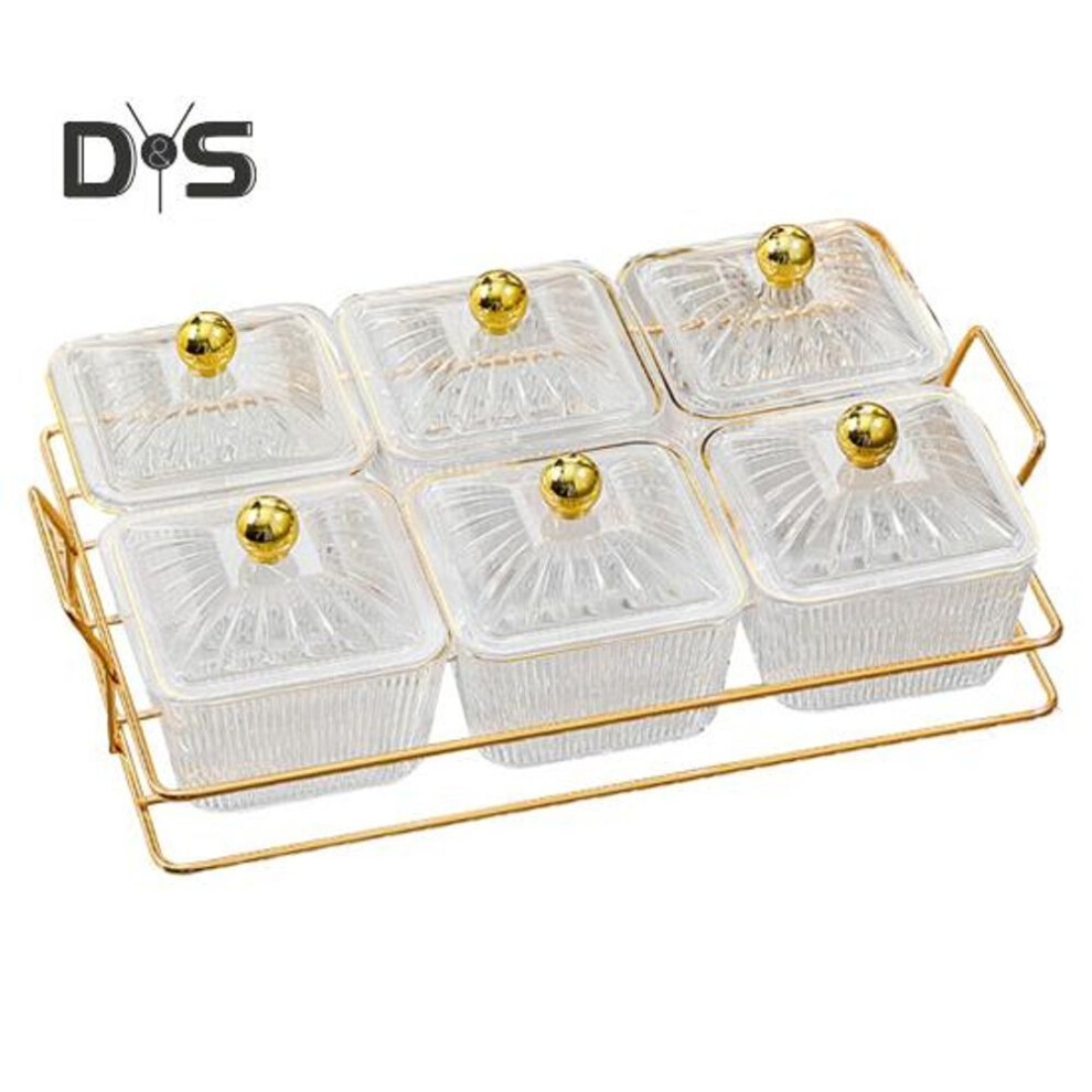 (transparent, 6Grid) Nut And Candy Serving Tray With Lids Fruit Plate Plastic Compartment Appetizer Food Display Dish Platter Divided Snack Serving Bowls For Coffee Tea