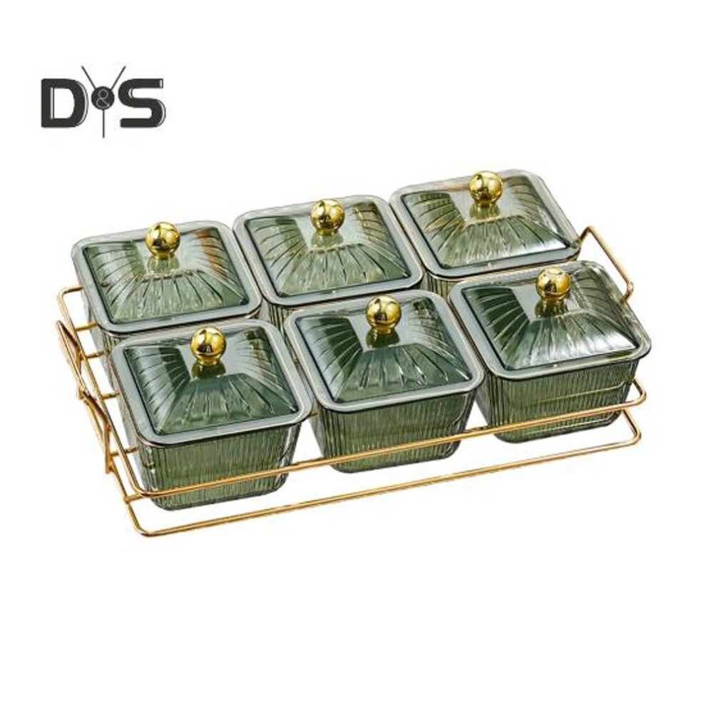 (green, 6Grid) Nut And Candy Serving Tray With Lids Fruit Plate Plastic Compartment Appetizer Food Display Dish Platter Divided Snack Serving Bowls For Coffee Tea