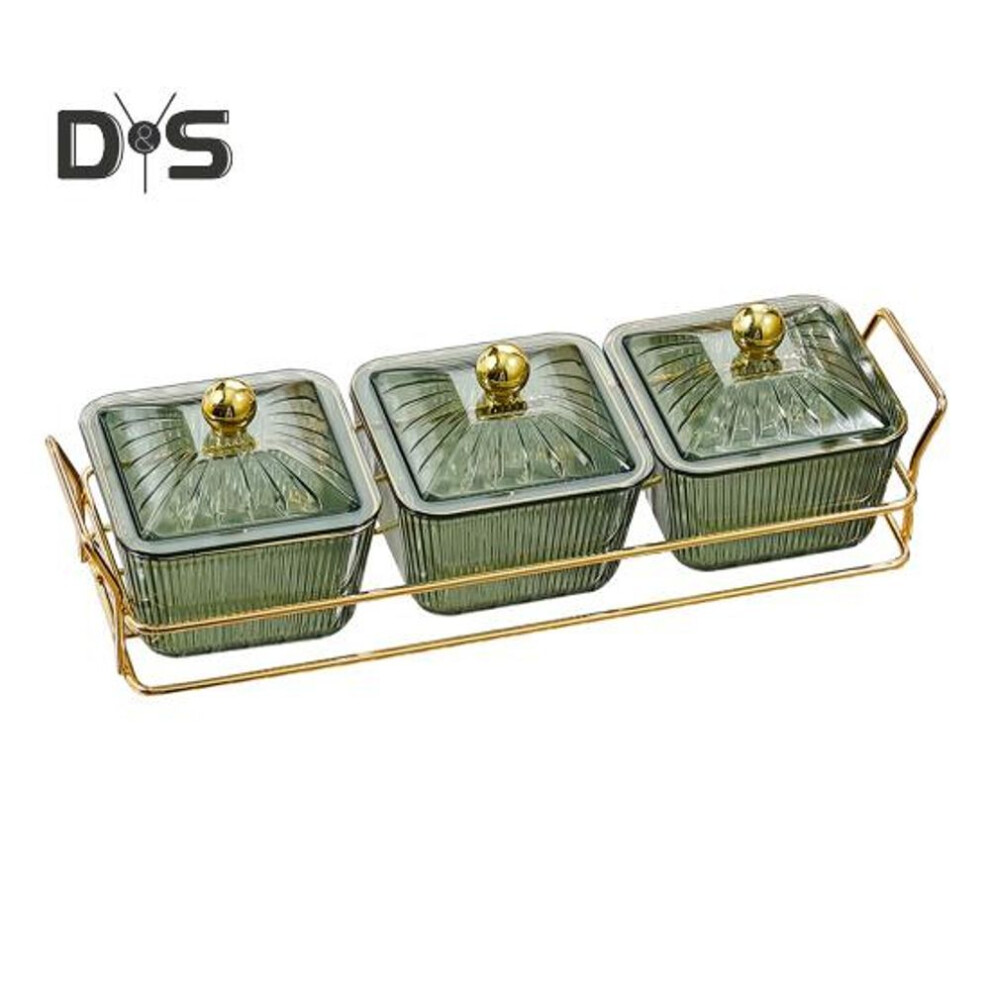 (green, 3Grids) Nut And Candy Serving Tray With Lids Fruit Plate Plastic Compartment Appetizer Food Display Dish Platter Divided Snack Serving Bowls For Coffee Tea