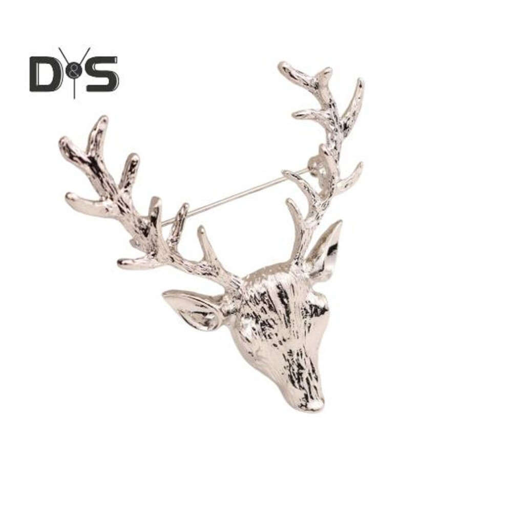 (silver) Unisex Brooch Retro Antler Shape Stainless Exquisite Vintage Anti-slip Wear-resistant Coat Collar Hat Scarf Decoration Clothes Pin Garment Jewelry