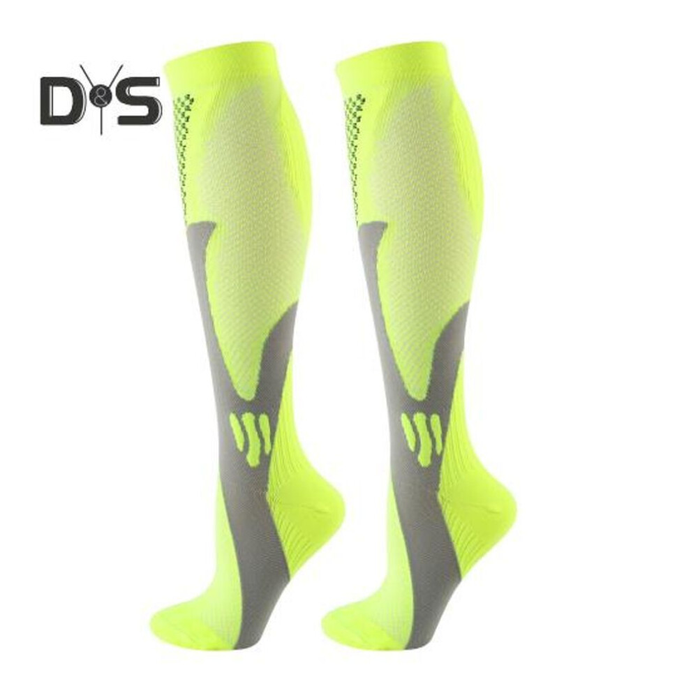 (yellow,green, L) 1 Pair Unisex Sport Socks Compression Yoga Socks Knee Length Long-tube High Elasticity Wrapping Anti-slip Socks Warmth Stockings For Daily Life