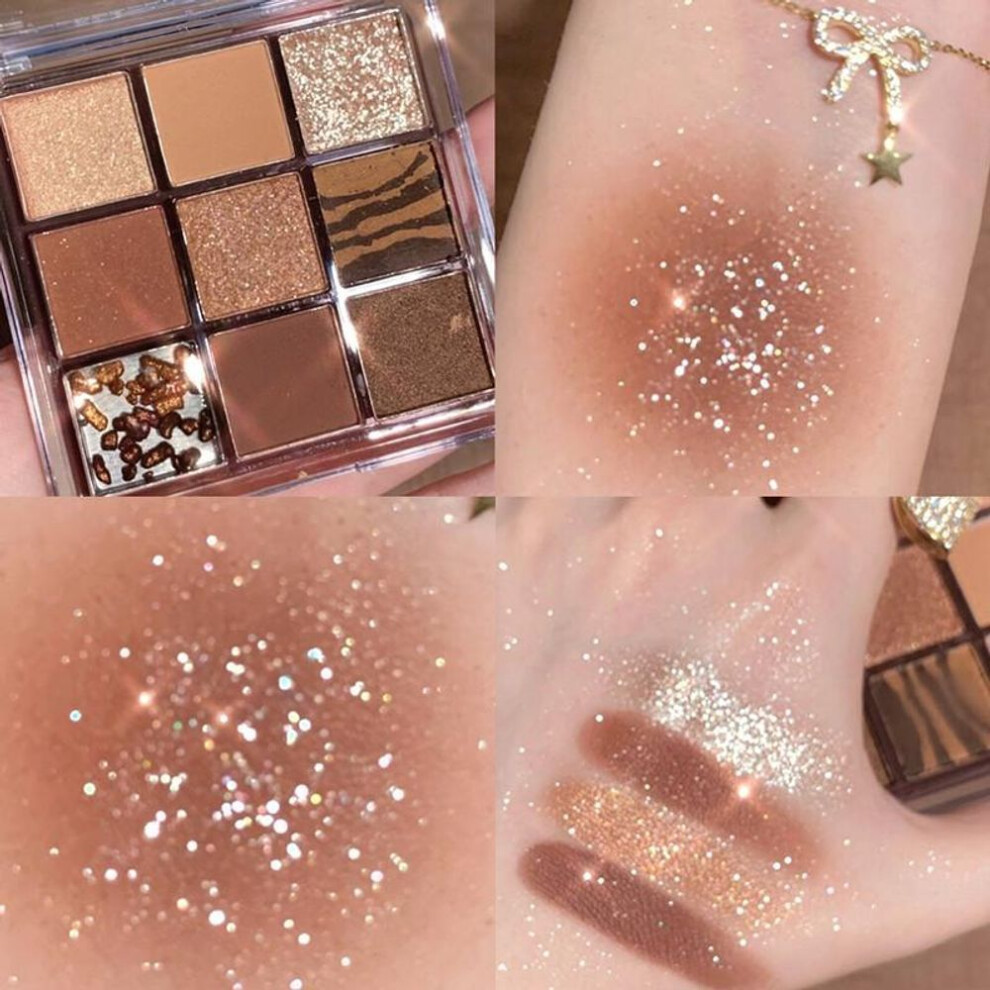 (as the picture, 03) 9 Colors Matte Eyeshadow Palette Glitter Pearlescent Eyeshadow Acrylic Transparent Long Lasting Eye Makeup