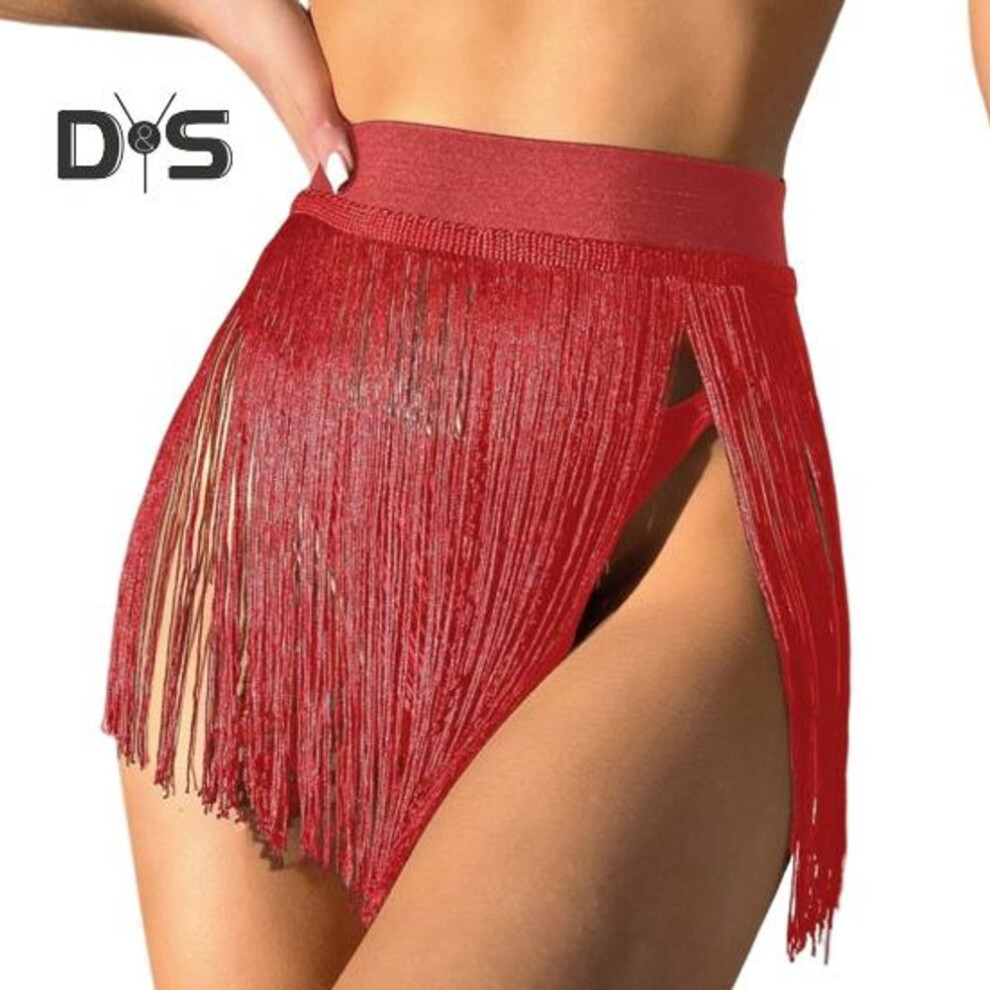 (XL, red) Swim Skirt Cover-up High Waist Solid Color Tassel Sun Protection Beach Bikini Skirt Pool Beach Hot Spring Sexy Swimwear