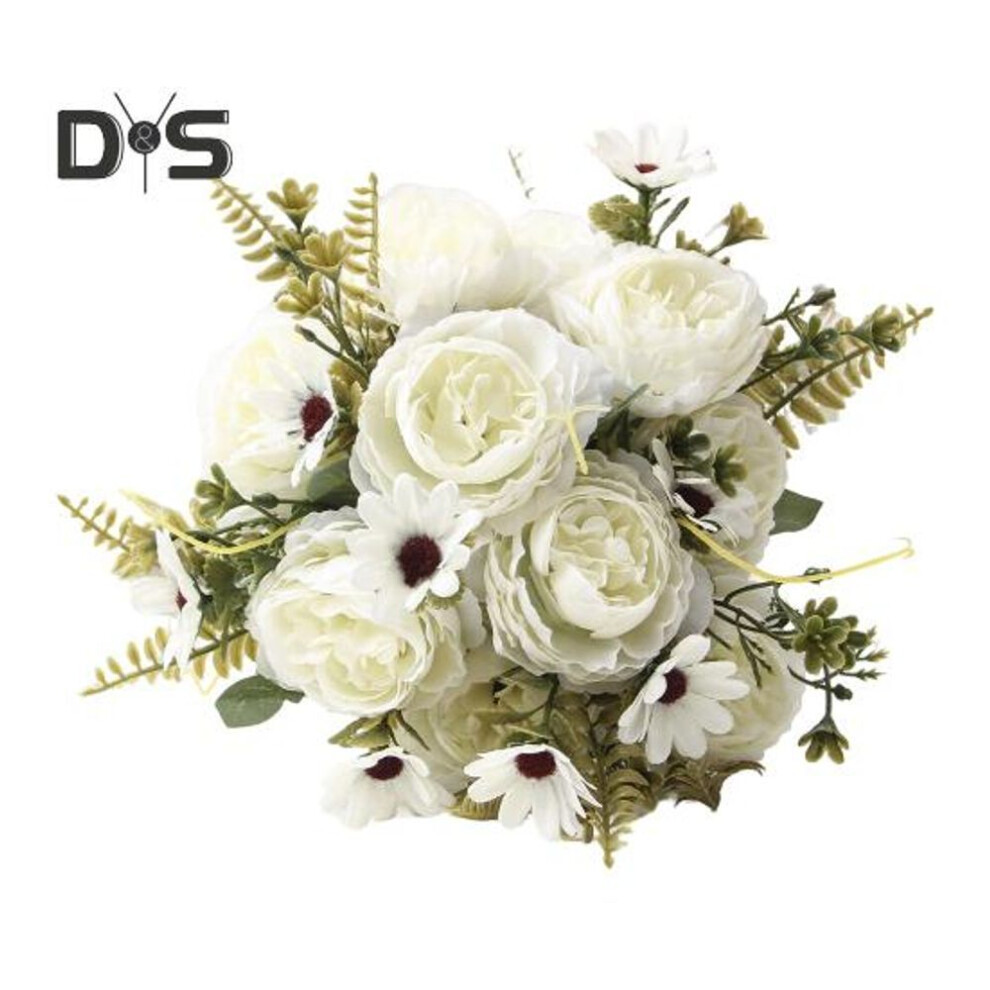 (white) Artificial Flowers Bouquets Fake Daisies Peonies Bunch Faux Flower Table Centerpieces For Home Floral Arrangement Wedding Hotel Decoration