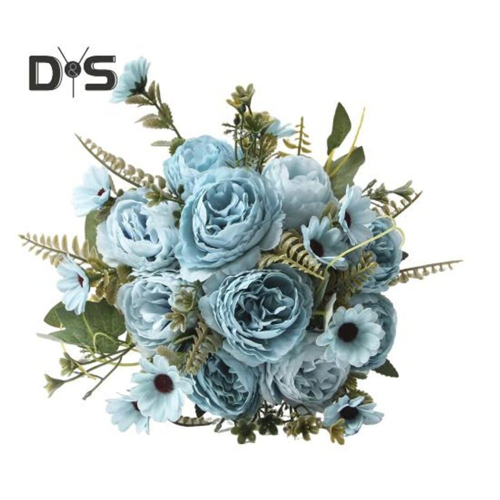 (lake blue) Artificial Flowers Bouquets Fake Daisies Peonies Bunch Faux Flower Table Centerpieces for Home Floral Arrangement Wedding Hotel Decoration