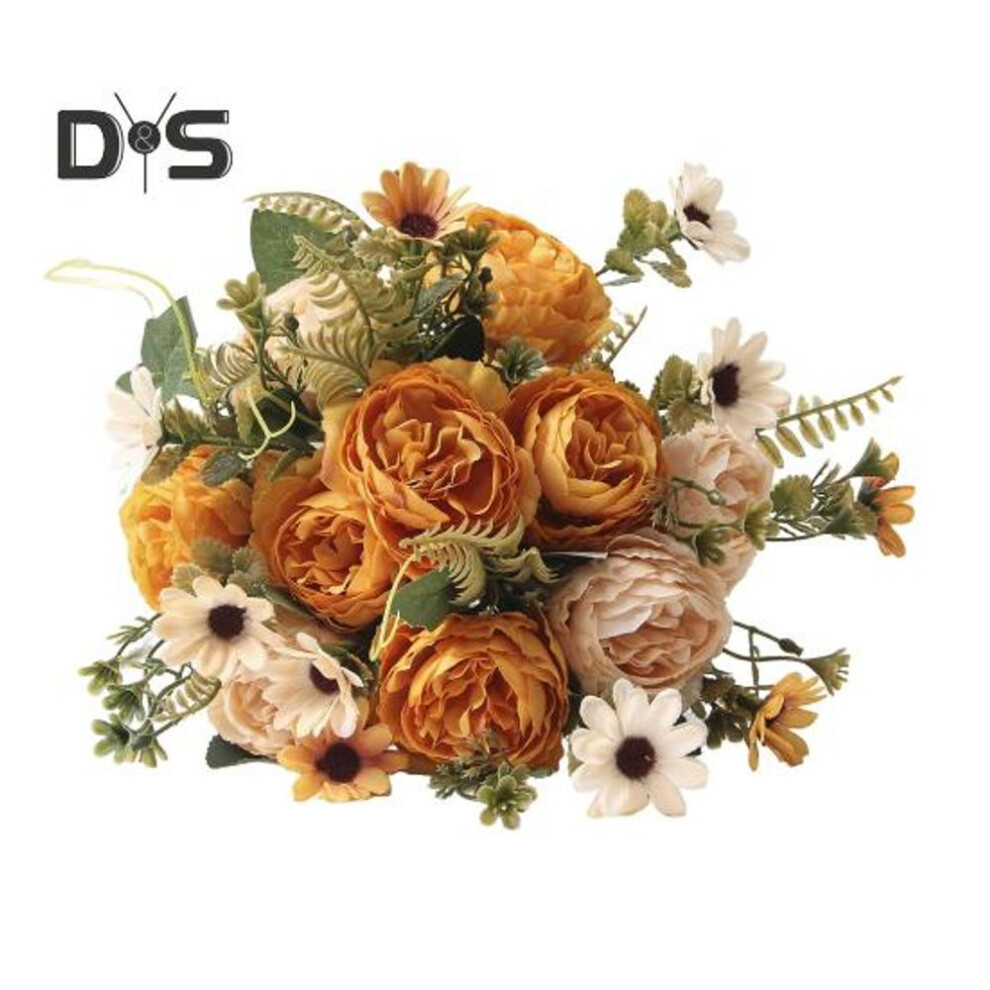 (orange,yellow) Artificial Flowers Bouquets Fake Daisies Peonies Bunch Faux Flower Table Centerpieces for Home Floral Arrangement Wedding Hotel Decoration
