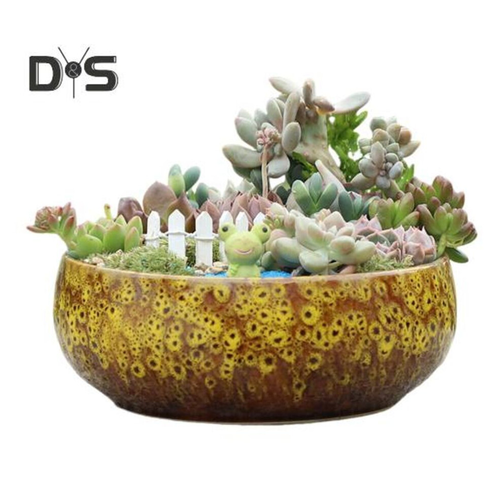(yellow) Ceramic Lotus Bowl Planter for Aquatic Plants Leak-Proof Hydroponic Flower Pot High-Temperature Ceramic Bowl for Succulents Fish Tank