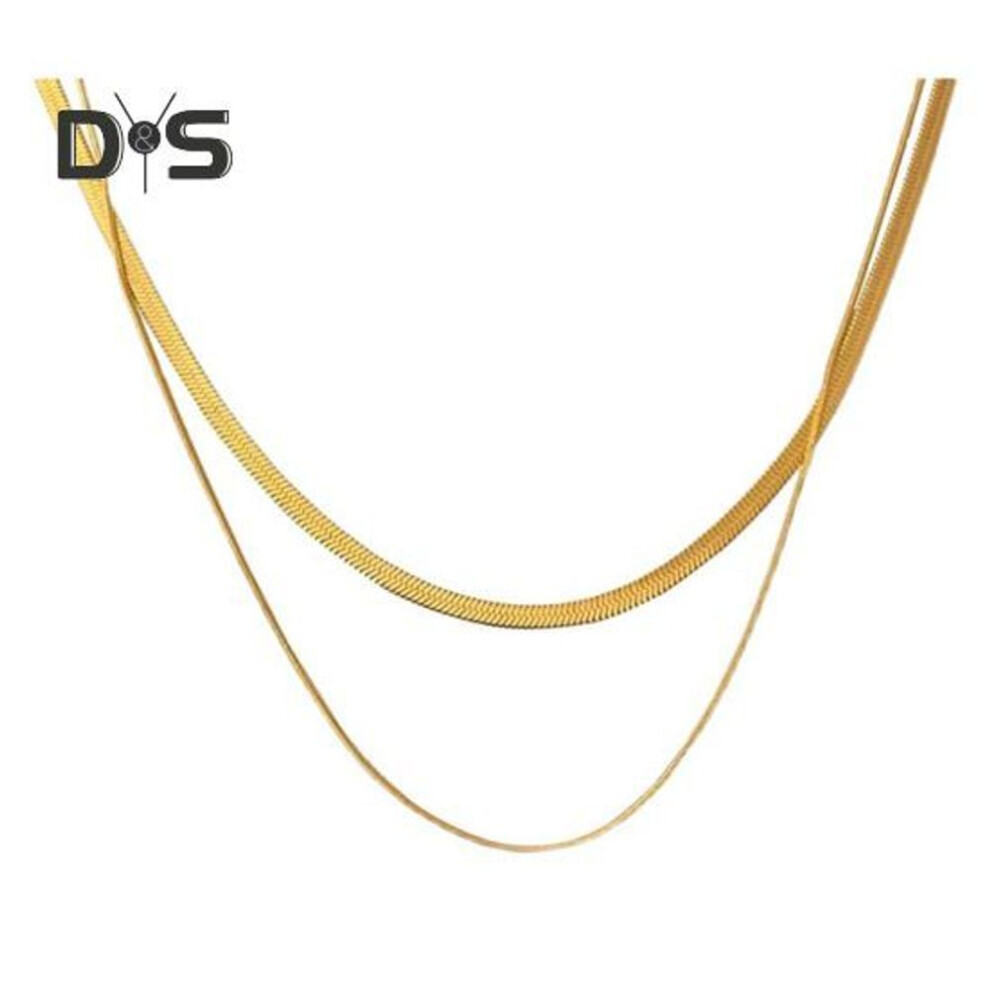 (golden) Stainless Steel Double Chain Necklace Female Ins Vegan Snake Bone Chain Elegant Jewelry Gift For Her