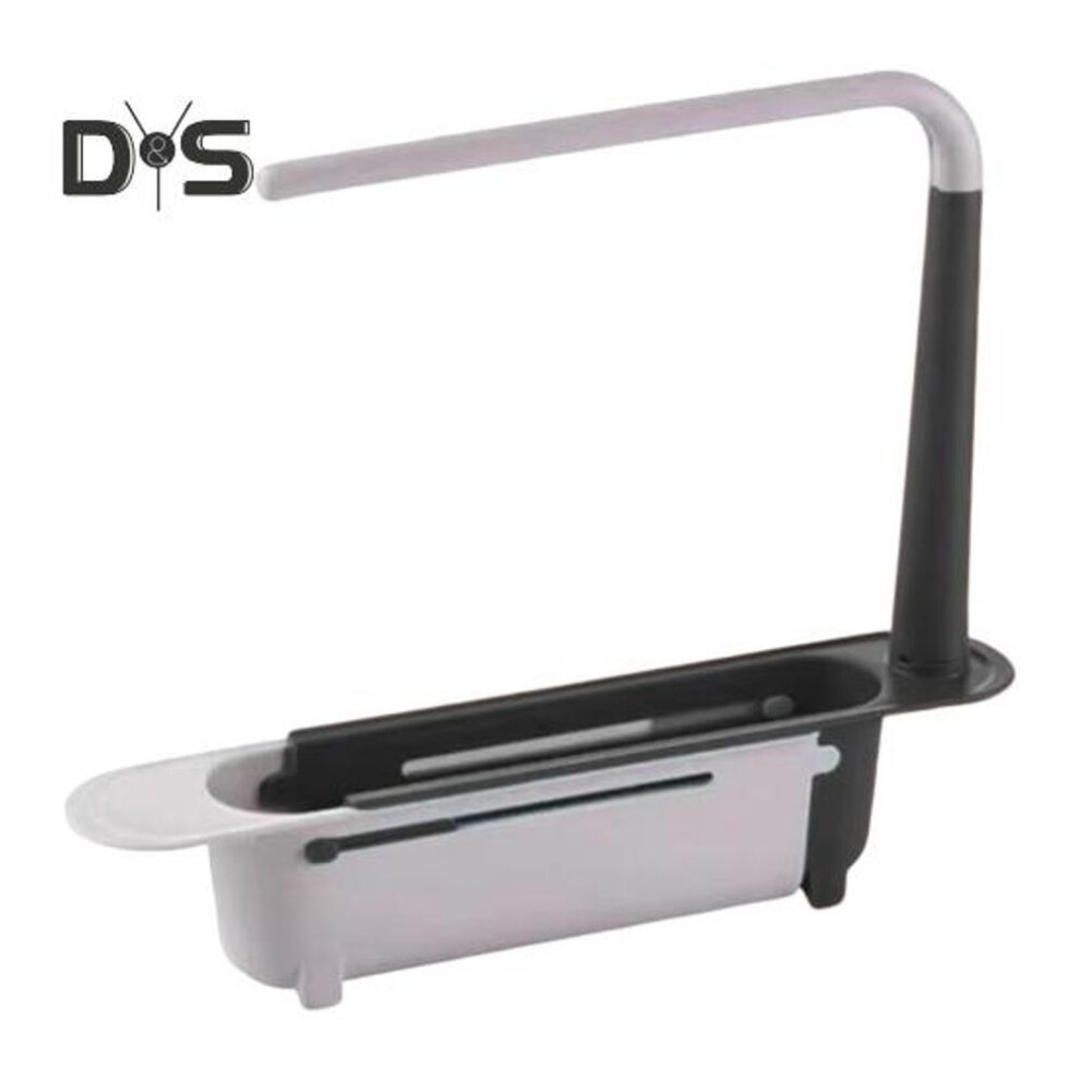 (black) Telescopic Sink Storage Rack Large Capacity Adjustable Design Ventilated Hollow Kitchen Sink Drain Rack with Towel Hanger