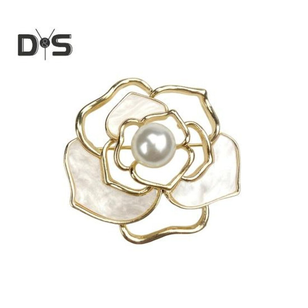 (golden) Women Brooch Camellia Faux Pearl Anti-slip Wear-resistant High-end Coat Collar Hat Scarf Decoration Clothes Pin Garment Jewelry