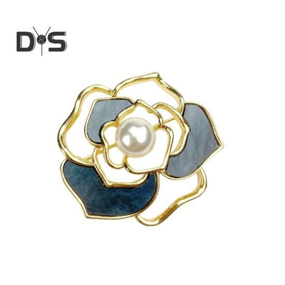 (black,gold) Women Brooch Camellia Faux Pearl Anti-slip Wear-resistant High-end Coat Collar Hat Scarf Decoration Clothes Pin Garment Jewelry