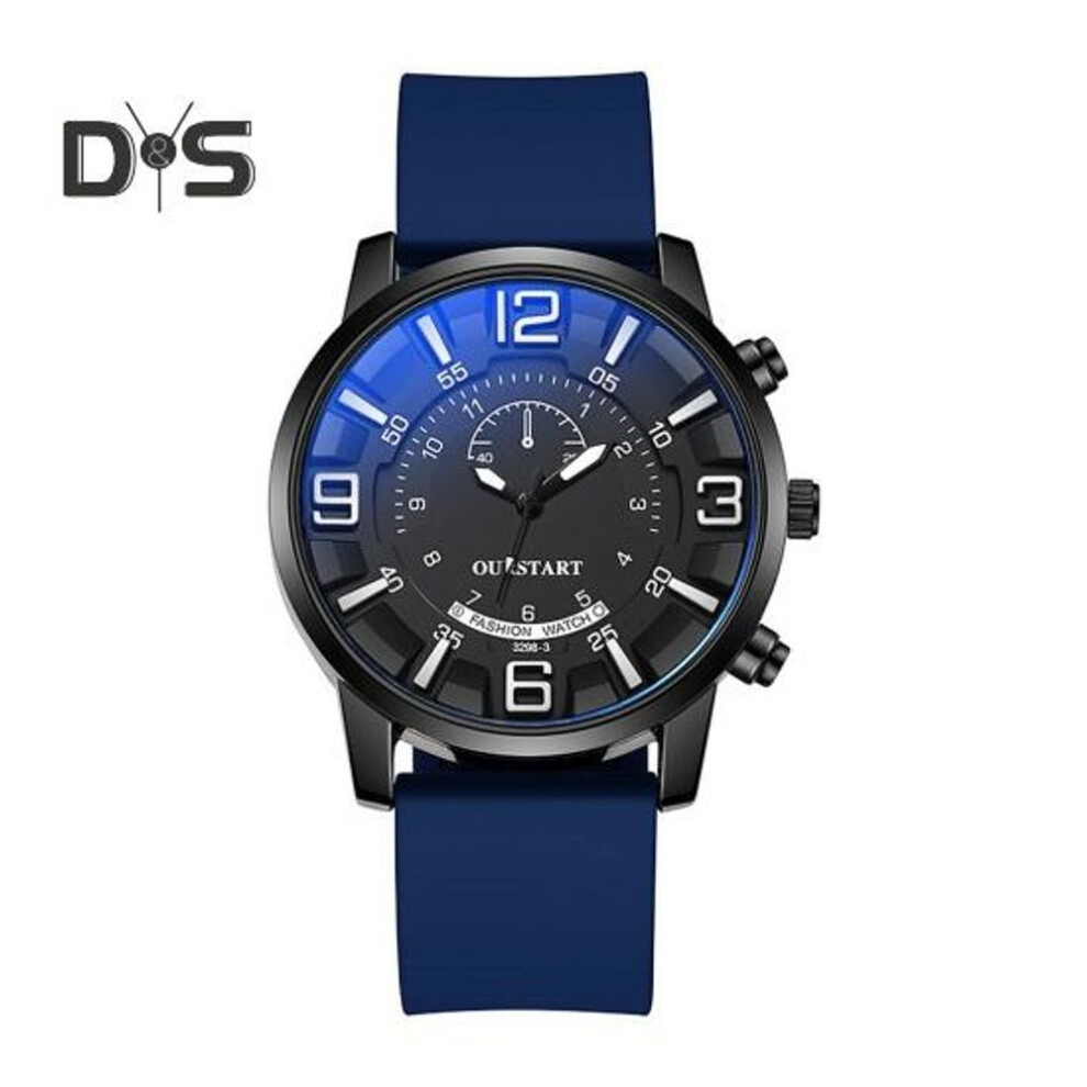 (blue) Men Casual Watch Round Dial Silicone Strap Teens Male Sports Quartz Digital Wrist Watch Fashion Jewelry Birthday Christmas Gift