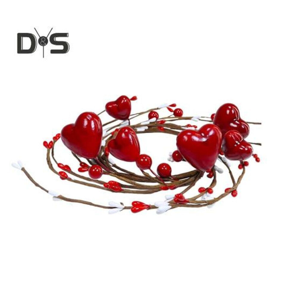 (as the picture, 1pc) 1pc/2pcs Red Heart Candle Rings Wreaths Artificial Berry Candle Holder Mini Wreath For Valentine's Day Home Kitchen Table Centerpiece