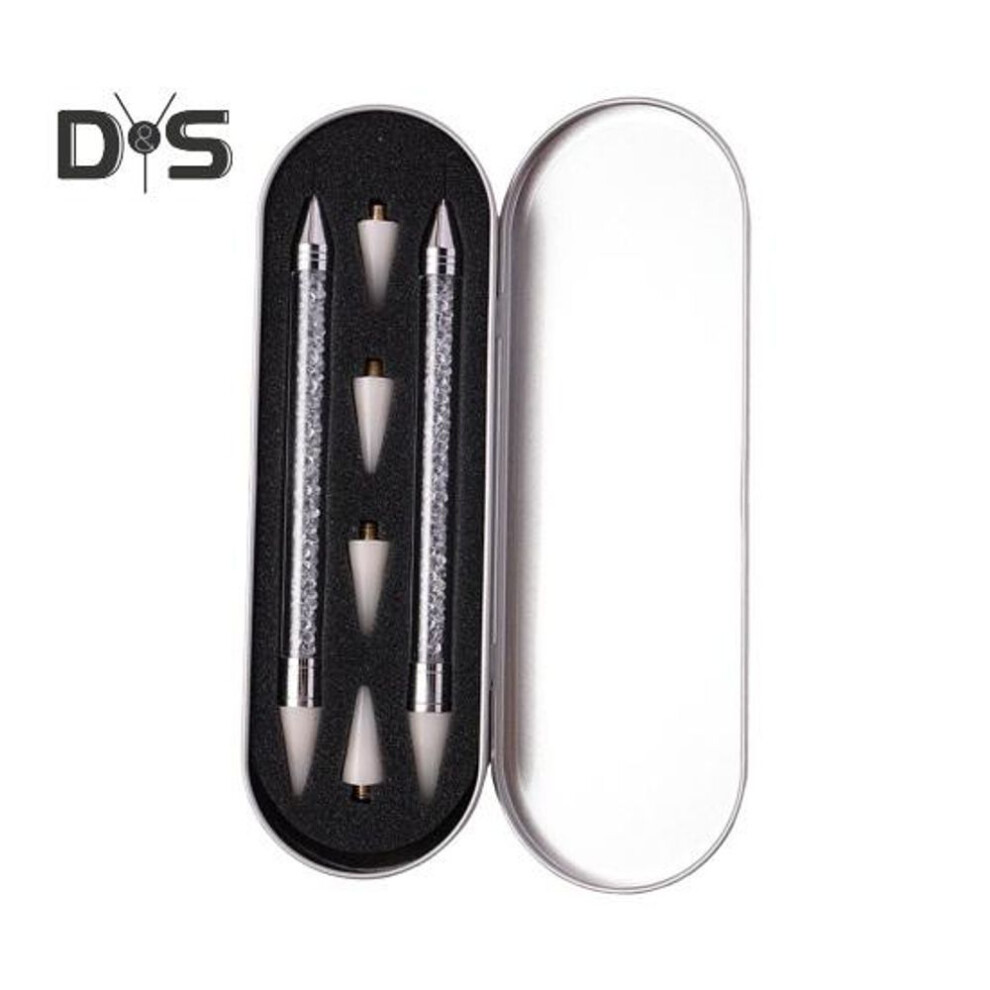 (white) Rhinestone Pickup Dotting Pen Nail Art Tool With Double Head Wax Tip Rhinestone Picker For Diy Nail Designs And Decorations