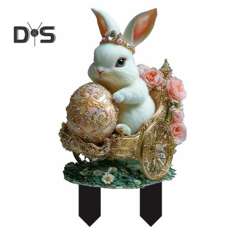 (as the picture, D) Easter Egg Rabbit Ornament Garden Decoration Stake 2d Acrylic Bunny Yard Sign Cartoon Outdoor Decor Stake For Lawn Courtyard