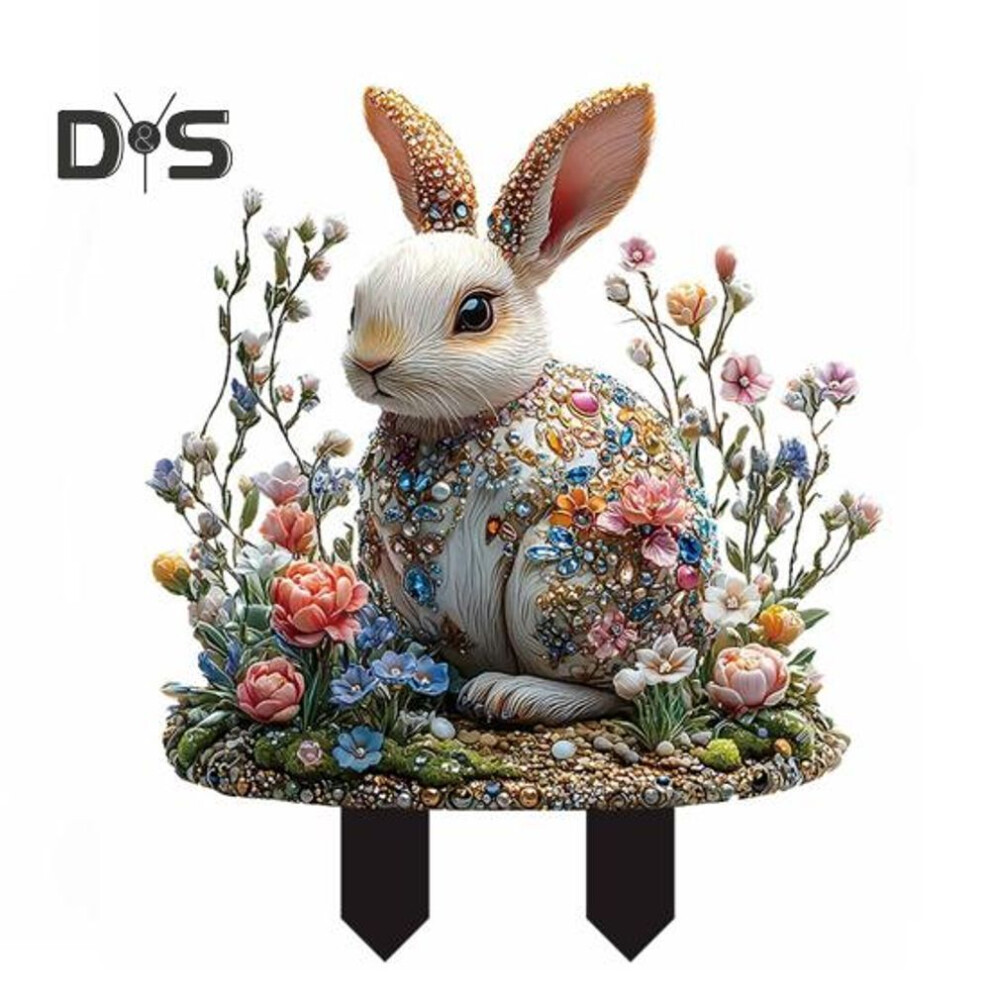 (as the picture, E) Easter Egg Rabbit Ornament Garden Decoration Stake 2d Acrylic Bunny Yard Sign Cartoon Outdoor Decor Stake For Lawn Courtyard