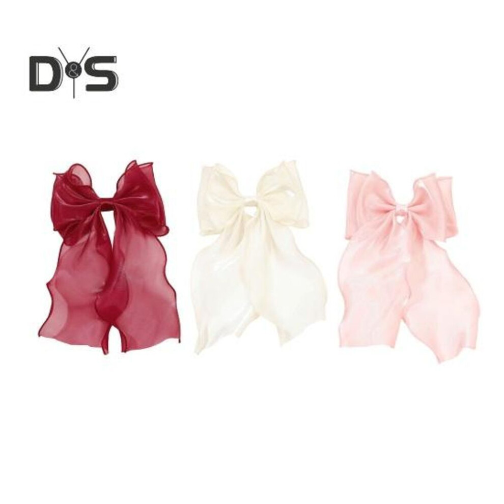 (as the picture, C) 3pcs Large Bowknot Hair Clip Tulle Mesh Bow Oversized Long Tail Ribbon Bow With Metal Barrette Women Girls Hair Accessories Birthday Gift