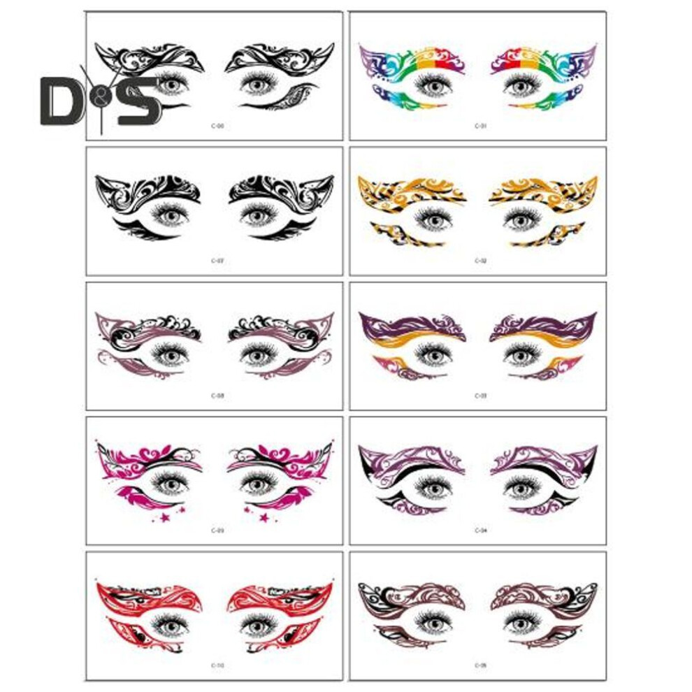 (as the picture, C) 10Pcs Halloween Face Tattoo Stickers Bat Spider Scar Temporary Cosplay Eye Art Decal for Kids Realistic Halloween Party Supplies