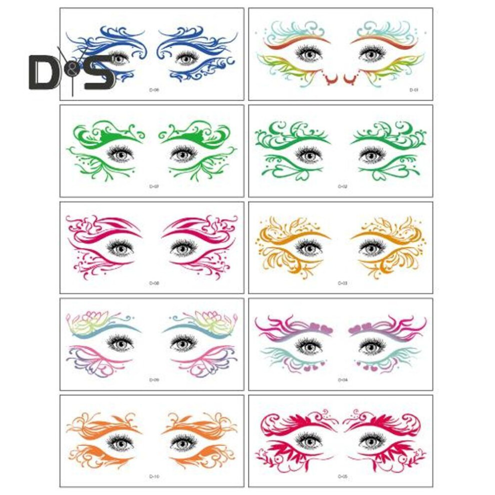 (as the picture, B) 10pcs Halloween Face Tattoo Stickers Bat Spider Scar Temporary Cosplay Eye Art Decal For Kids Realistic Halloween Party Supplies