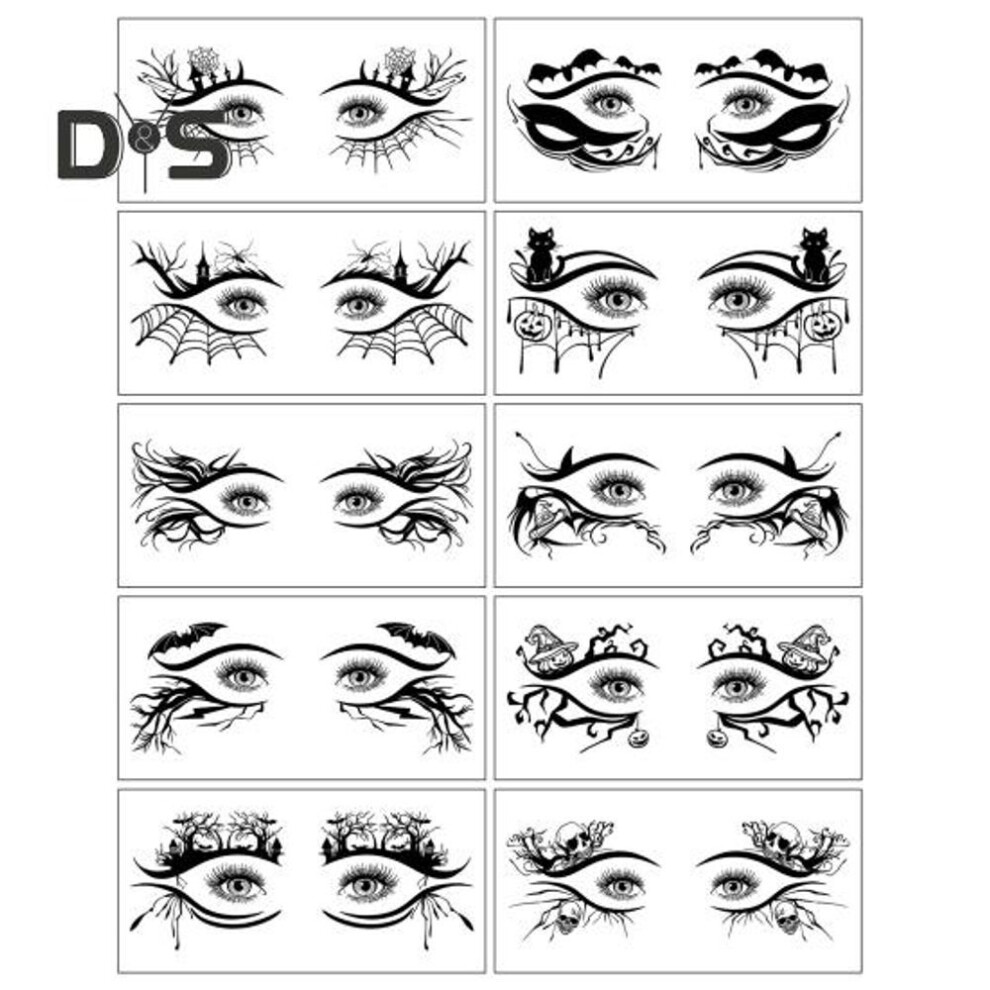 (as the picture, A) 10pcs Halloween Face Tattoo Stickers Bat Spider Scar Temporary Cosplay Eye Art Decal For Kids Realistic Halloween Party Supplies