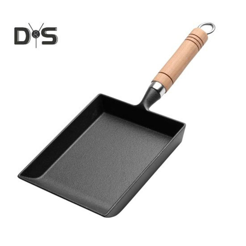 Non Stick Egg Pan Cast Iron Pan Non-scald Frying Pan With Wooden Handle Even Heating Omelette Pan For Healthy Cooking Camping Picnic