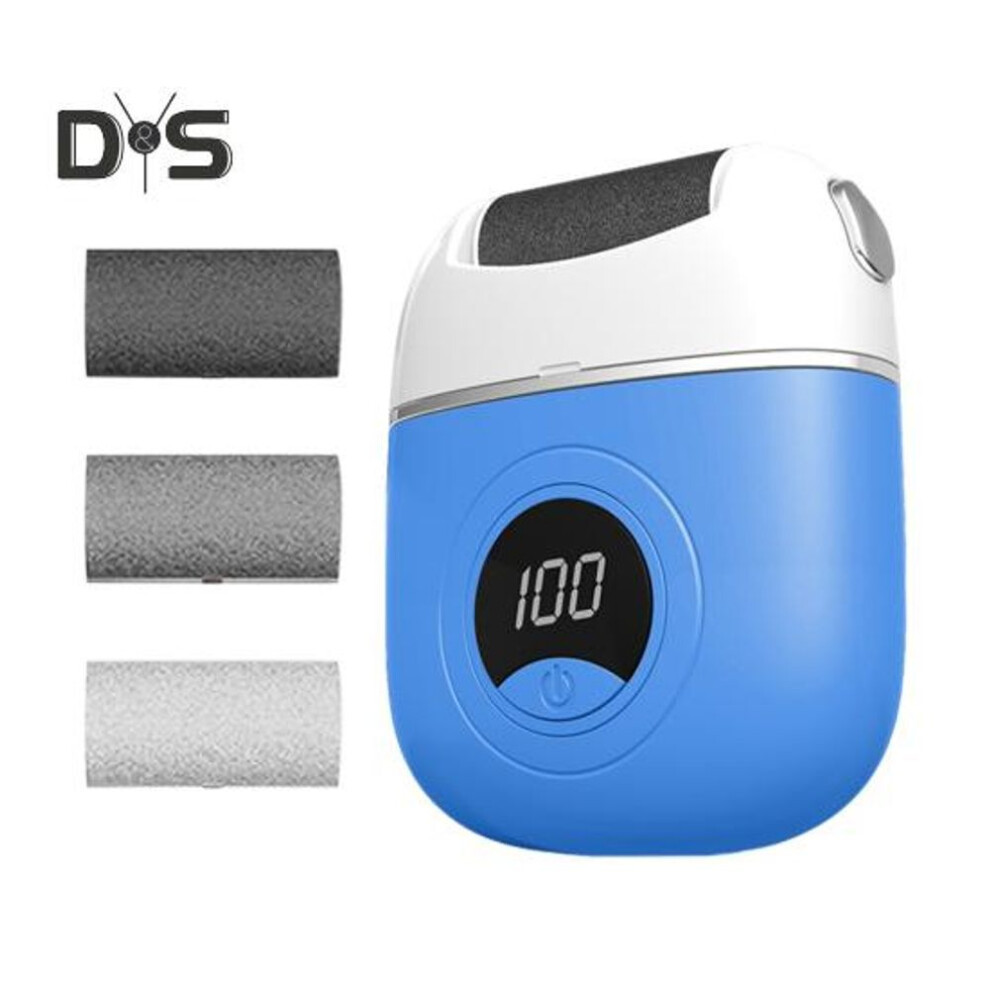 (blue) Electric Foot Grinder Callus Remover Rechargeable Pedicure Tool with 3 Grinding Heads 2 Speeds LED Display Foot Care Gadget for Men Women Dry Callus