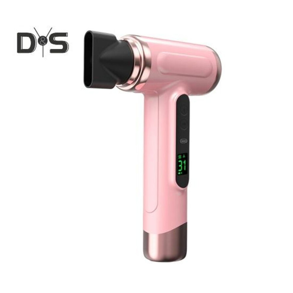 (pink) Cordless Hair Dryer 200W 15000mAh USB Rechargeable Adjustable LCD Display High Speed Fast Drying Low Noise Portable Travel Women Blow Dryer