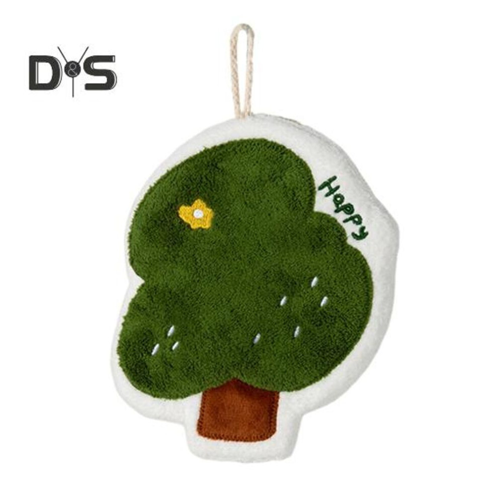 (green) Hand Towel With Hanging Lanyard Highly Water Absorbent Quick-drying Coral Fleece Thickened House And Mushroom Shape Reusable Kitchen Bathroom