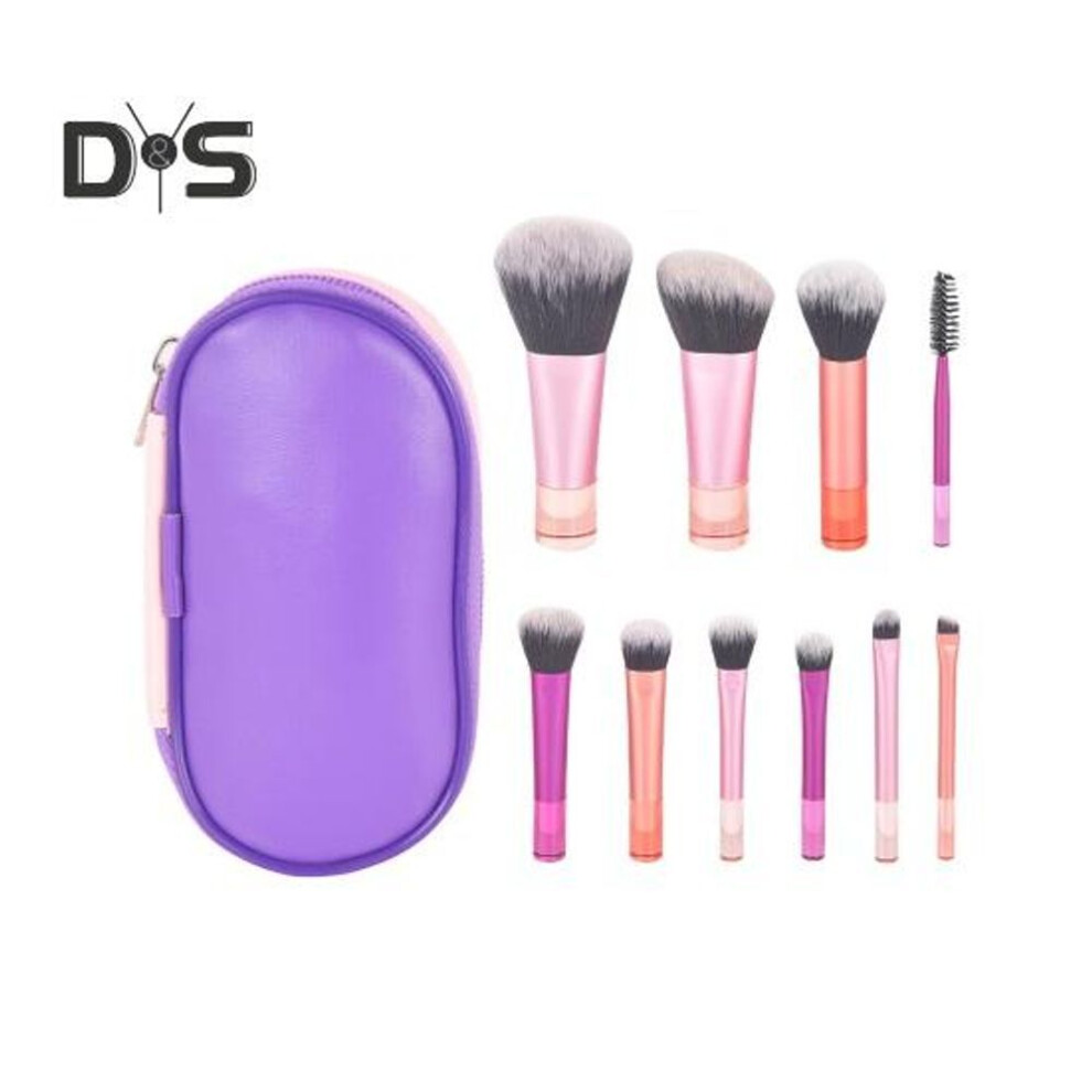 (as the picture, E) 10pcs/set Portable Makeup Brush Kit With Storage Bag Foundation Loose Powder Eye Shadow Blush Cosmetic Brush Travel Women Makeup Tools