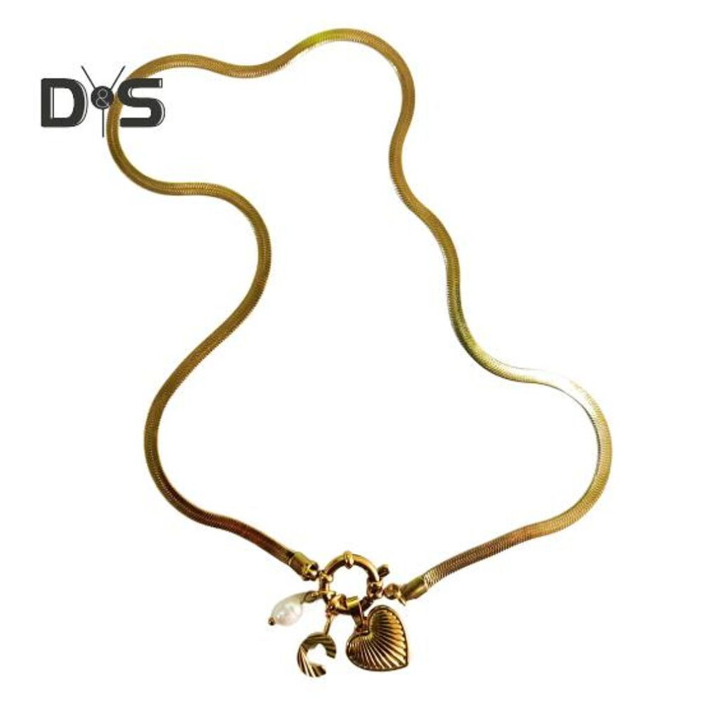 (as the picture, C) Initial Letter Necklace For Women Gold Plated Love Heart Faux Pearl Pendant Necklace Snake Chain Jewelry For Wife Girlfriend