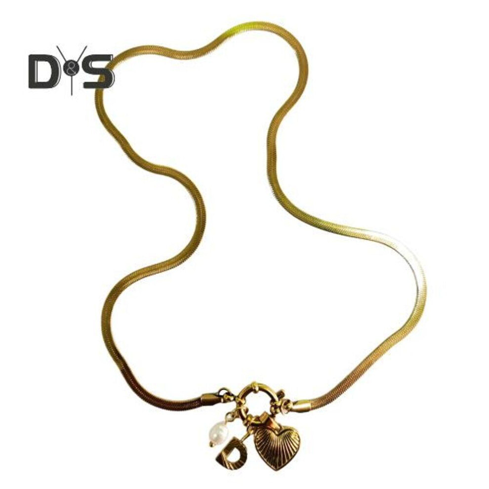 (as the picture, D) Initial Letter Necklace For Women Gold Plated Love Heart Faux Pearl Pendant Necklace Snake Chain Jewelry For Wife Girlfriend