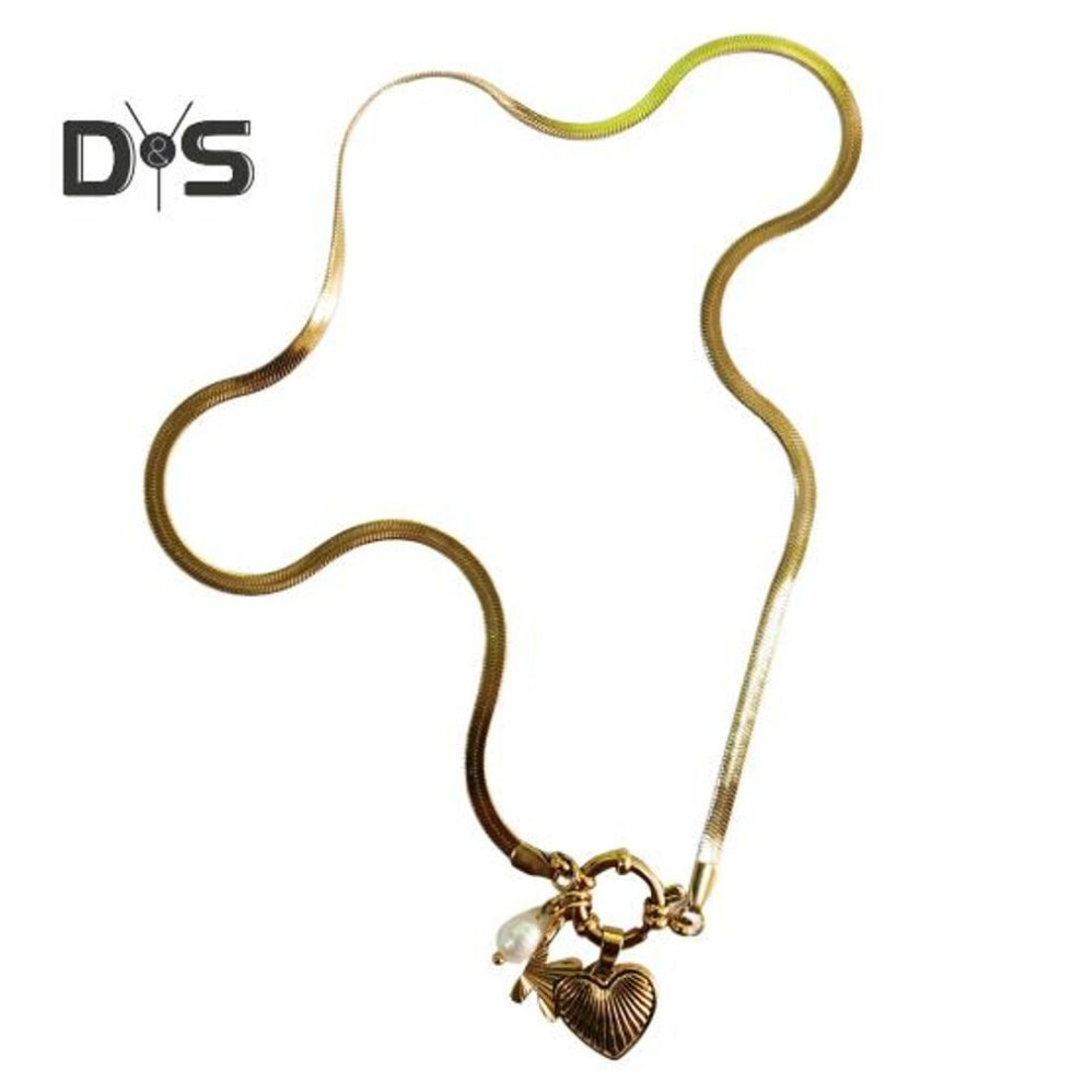 (as the picture, K) Initial Letter Necklace For Women Gold Plated Love Heart Faux Pearl Pendant Necklace Snake Chain Jewelry For Wife Girlfriend