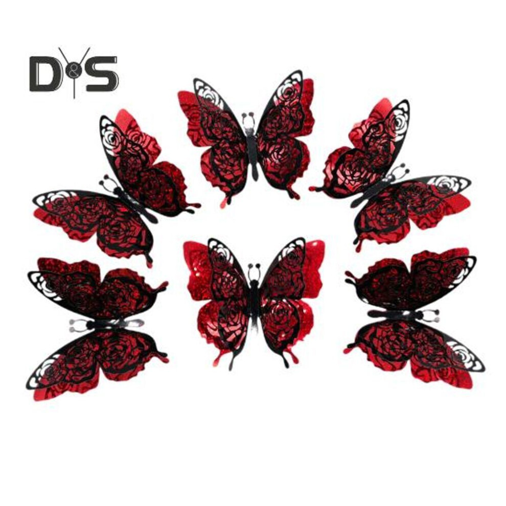 (as the picture, A) 6Pcs/Set 3D Butterfly Wall Sticker Removable Adhesive Double Layers Butterfly Wall Art Decorative Decal Home Office Living Room Valentine's Day Party