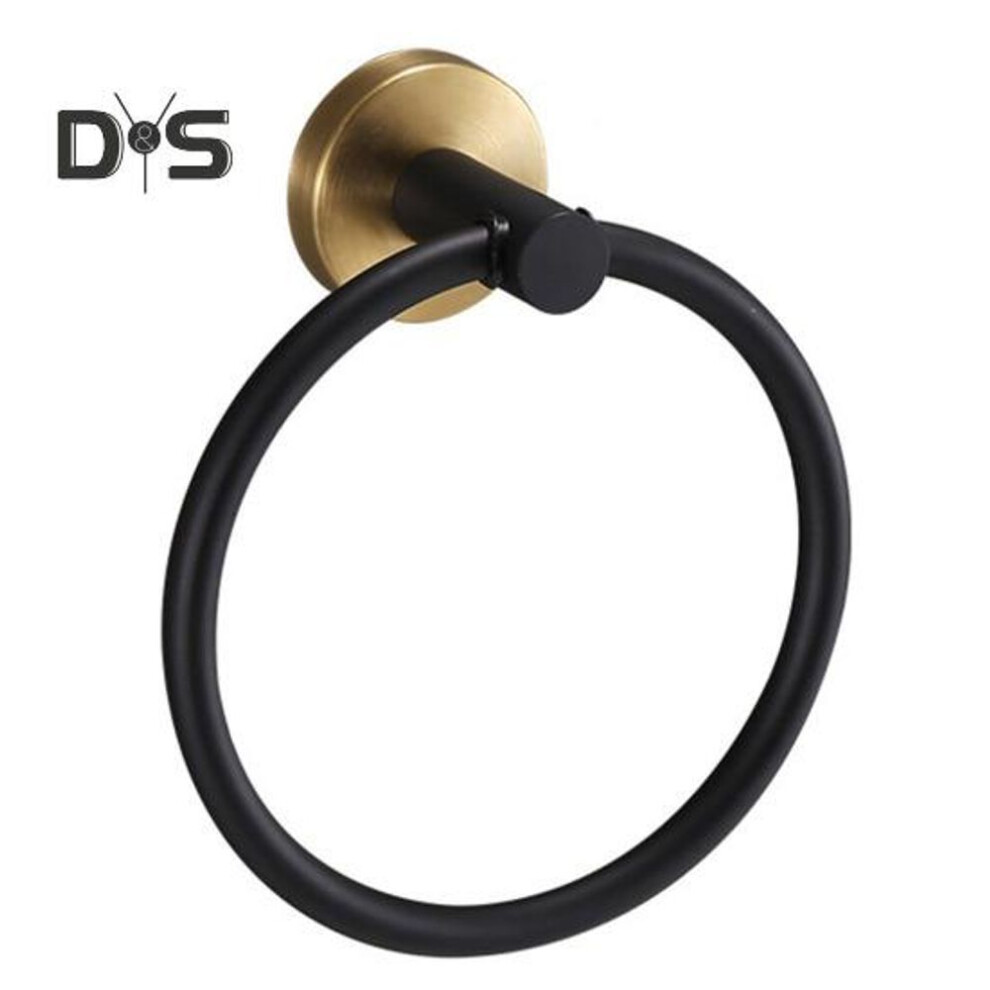 (black,golden) Suction Cup Towel Ring Wall-mounted Metal Holder Solid Color Easy To Install Bathroom Hand Towel Holder Hanger Hook