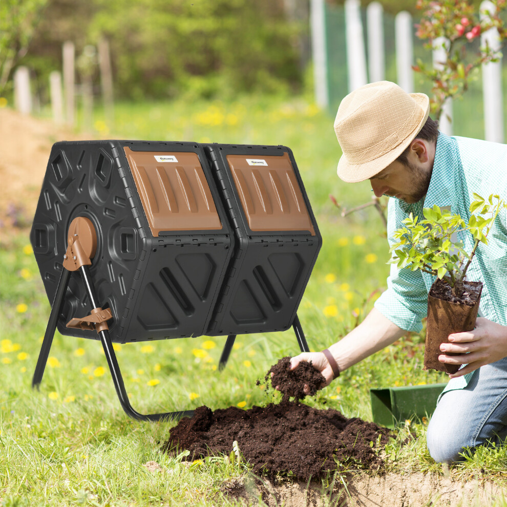 Outsunny 130L Compost Bin Dual Chamber Rotating Composter w/ Ventilation Holes