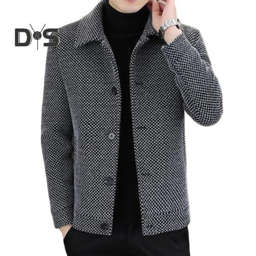 (grey, 2XL) Men Coat Lapel Long Sleeve Solid Color Thickened Plush Lining Jacket Coat Autumn Winter Single-breasted Casual Outwear