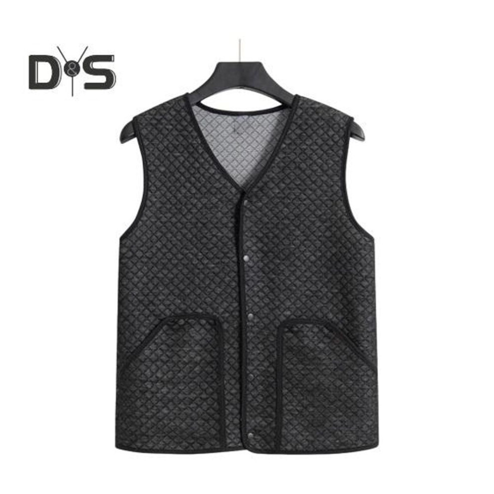 (XXL, black) Men Waistcoat V-Neck Sleeveless Single-Breasted Vest Coat Solid Color Velvet Lined Warm Vest Jacket with Pockets