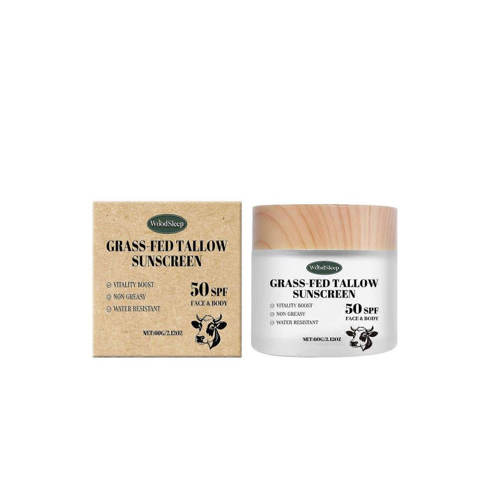 (2PCS) Beef Tallow Sunscreen SPF 50, Beef Tallow for Skin, Grass-Fed Beef Tallow Sunscreen for Face and Body, Lightweight and Non-Greasy Hydrating Moi
