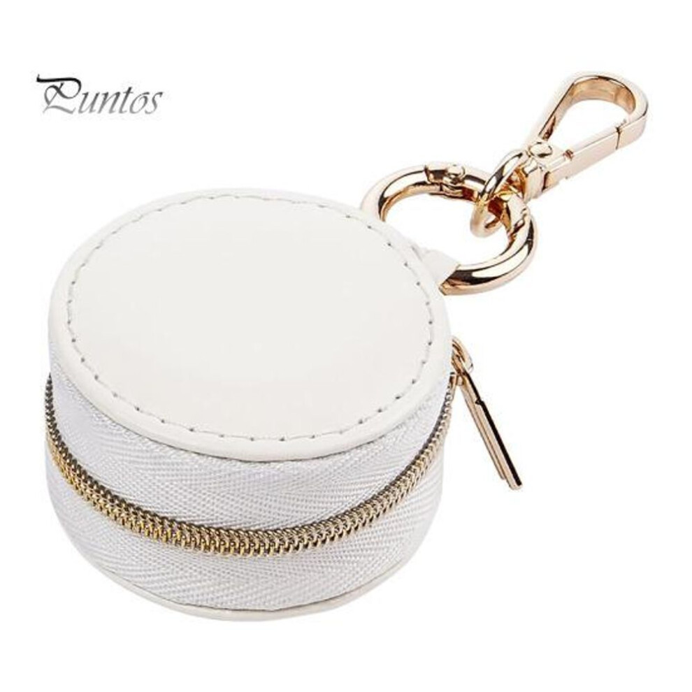 (white, 5 cm) Round Jewelry Storage Box Earrings Organizer Zipper Design Waterproof Compact Size Portable Ring Jewelry Carrying Case