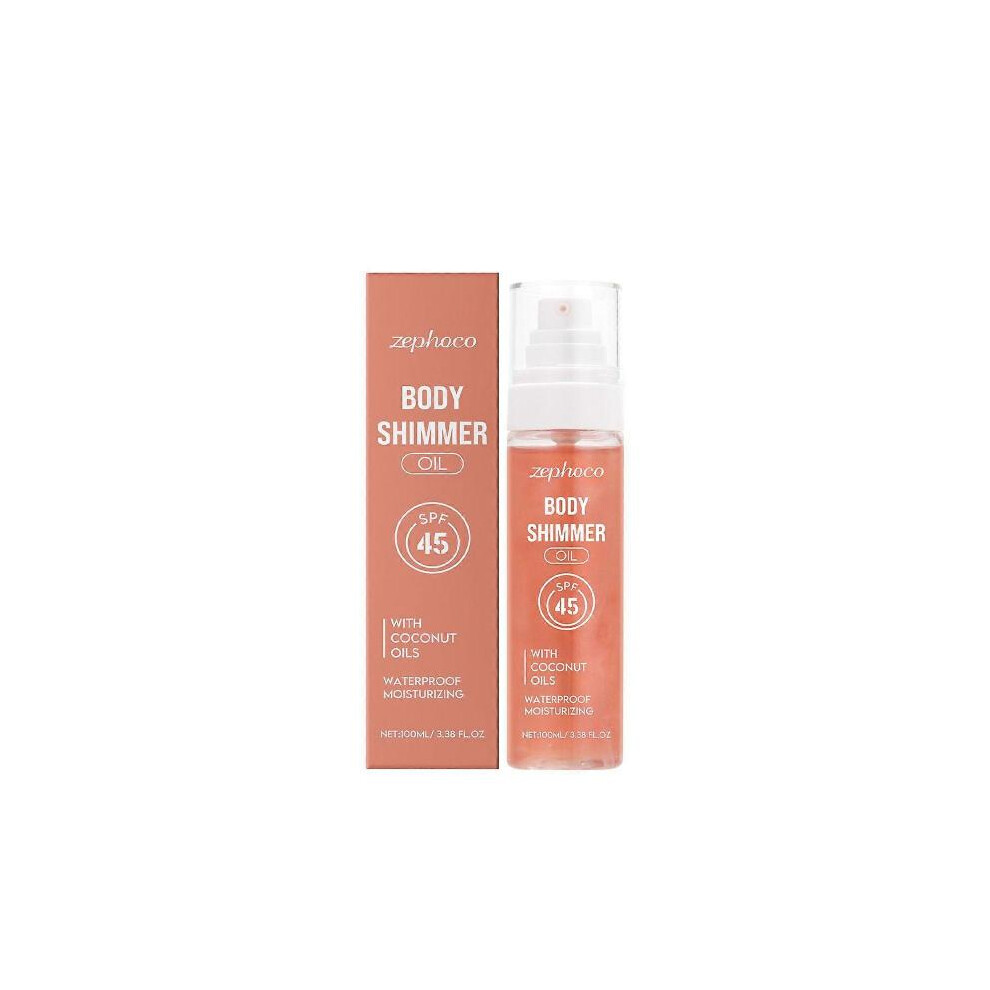 (3pcs) Body Mist Sunscreen Spf 45, Body Glitter Sunscreen Spray, Hydrating Shimmer Body Oil with Coconut Oil, Waterproof & Non-Greasy for Women