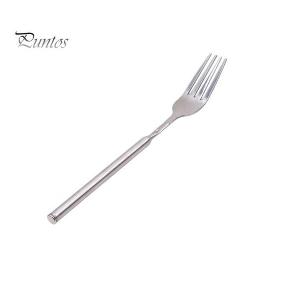 (as the picture, A) Extendable Fork Telescoping Spoon Stainless Steel Retractable Dinner Spoon Long-Handled Prank Fork Versatile Dining Tool for BBQ Camping