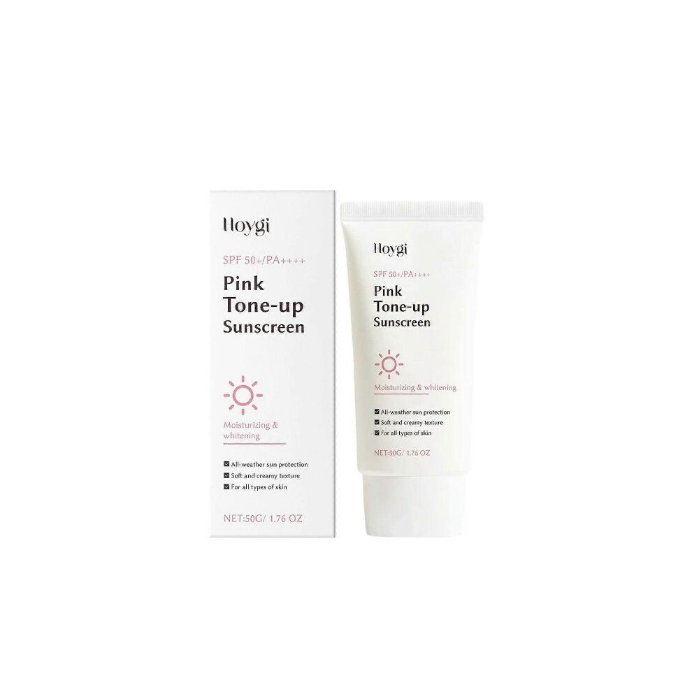 Pink (2Pcs) Soothing Tone Up Sunscreen, Mineral Sunscreen For Dehydrated Skin, Lightweight, Non-Greasy Formula, Skin Tone Correction, Spf 50+