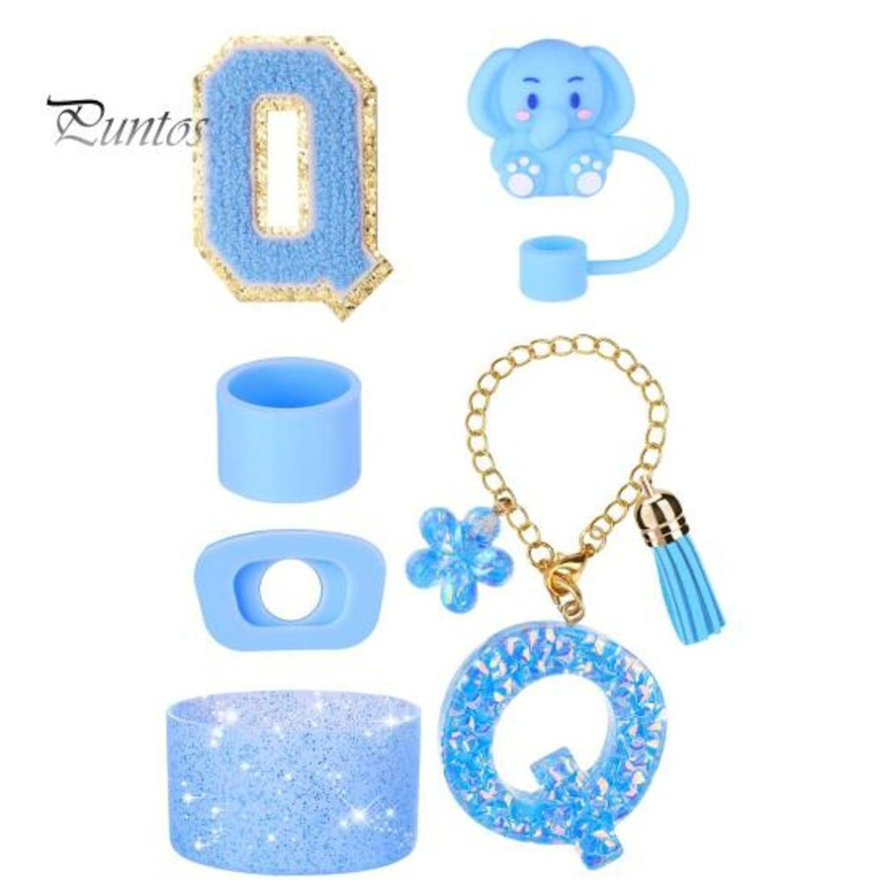 (as the picture, Q) 6pcs Cup Accessory Set Silicone Cup Lid Spill Proof Stopper Initials Charms Straw Cover Cap Universal Cup Boot For Boy Girl Home Bar Kitchen Outdoor