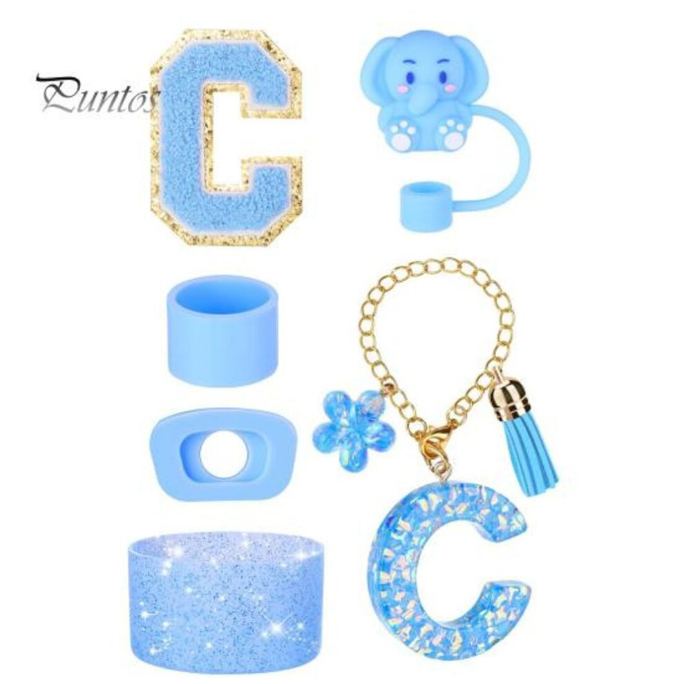 (as the picture, C) 6Pcs Cup Accessory Set Silicone Cup Lid Spill Proof Stopper Initials Charms Straw Cover Cap Universal Cup Boot for Boy Girl Home Bar Kitchen Outdoor
