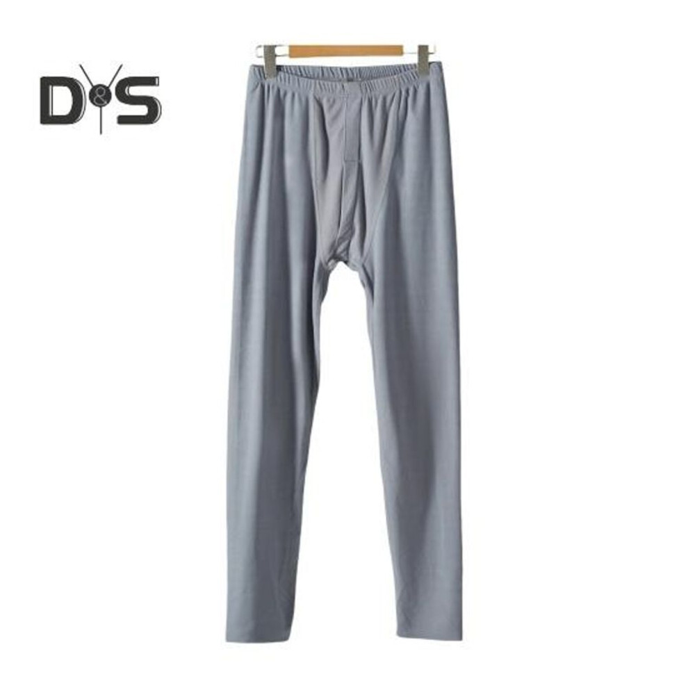 (light grey, XXXL) Men Pants Elastic Waist Double-sided Brushed Thermal Insulation Long Johns Solid Color Mountaineering Vacation Travel Work School Bottoming Trousers